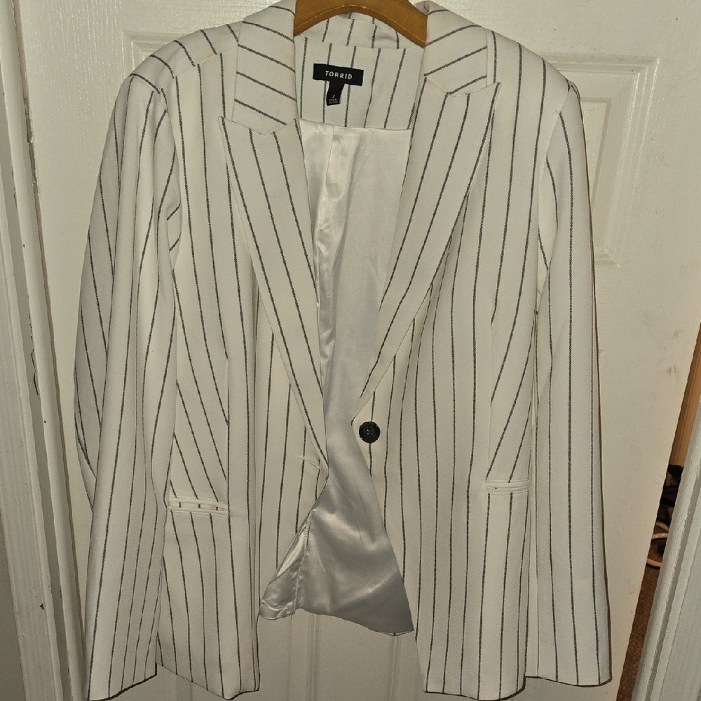 Torrid Ivory Blazer with Black Pinstripes